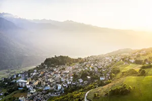 Sondrio Prints: Aerial view of Teglio in Valtellina during autumn sunset, Teglio, Valtellina