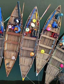 Hoi An Prints: Aerial view of tourist boats on the Thu Bon River, Hoi An, Central Vietnam