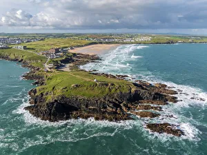 June Prints: Aerial view of Towan Head in Newquay, Cornwall, England. Summer (June) 2024