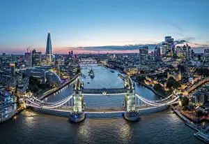 The Shard Prints: Aerial view of Tower Bridge, City of London, England, UK