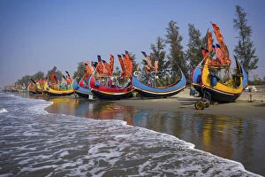 Images Dated 18th June 2021: Aerial view of traditional fishing boats along the shoreline on the beach on Teknaf