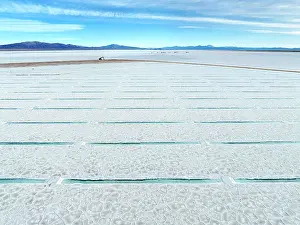 Atacama Prints: Aerial view of the turquoise pools of the Salinas Grandes Salt Flat