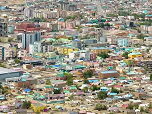 Western Mongolia Prints: Aerial view of Ulgii City, Bayan-Ulgii Province, Western Mongolia, Asia
