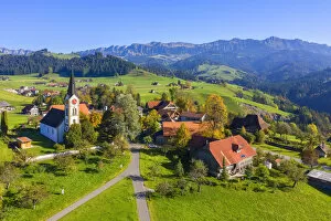 Hans Georg Eiben Collection: Aerial view on Unterlangenegg, Emmental region, Berner Oberland, Switzerland