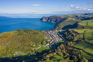 Farmland Collection: Aerial view over the Valley of the Rocks and Lynton, Emoor National Park, North Devon
