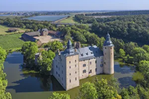 Aerial view on Veynau castle, Euskirchen, Eifel, North Rhine Westphalia, Germany