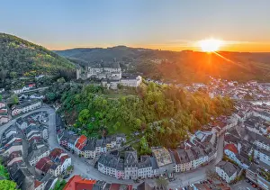 Luxembourg Prints: Aerial view at Vianden at sunrise, canton Vianden, Luxembourg