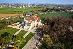 Aerial view of Villa Almerico Capra Valmarana (known also as La Rotonda) designed by Andrea Palladio, Vicenza, Veneto, Italy