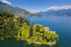 Aerial view of the Villa del Balbianello, on the Lavedo peninsula. Lenno, Tremezzina