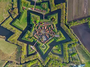 Straight Down Prints: Aerial View over the Village of Bourtange, Holland, Netherlands