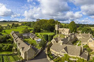 Cotswolds Prints: Aerial view over the village of Upper Slaughter in the Cotswolds, Gloustershire, England