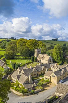 Aerial view over the village of Upper Slaughter in the Cotswolds, Gloustershire, England