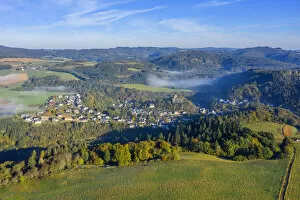 Aerial view on Virneburg with castle ruin, Eifel, Rhineland-Palatinate, Germany