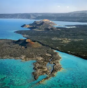 Volcanoes Prints: An aerial view of the volcanic cones at the inlet of Ghoubbet el Kharb (the Devils Throat)