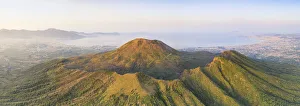 aerial view of the volcano Vesuvius in a summer morning, municipality of Ercolano