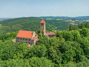 Aerial view at Wachenheim castle, Weinheim, Baden-Wurttemberg