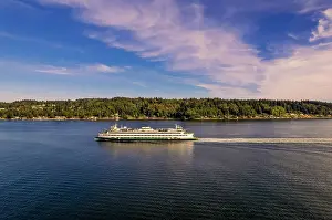Seattle Prints: Aerial view of a Washington State Ferry sailing in the Puget Sound