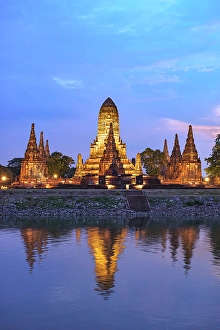 International Landmark Prints: Aerial view of Wat Chai Wattanaram temple at dusk, Ayutthaya, Thailand