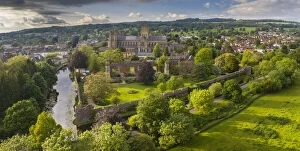 Images Dated 16th July 2021: Aerial view of Wells Cathedral and Bishops Palace, Wells, Somerset, England
