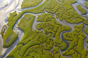 Aerial view of the wetlands of Mulranny, Achill Island, County Mayo, Connacht province