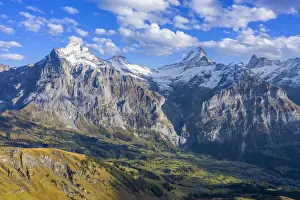Schweizerisch Prints: Aerial view on Wetterhorn, Schreckhorn and Finsteraarhorn, Grindelwald, Berner Oberland