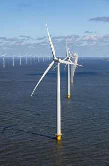 Images Dated 26th September 2017: Aerial view of wind turbines at sea, North Holland, Netherlands