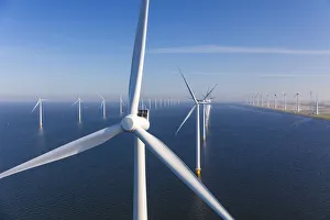 Images Dated 26th September 2017: Aerial view of wind turbines at sea, North Holland, Netherlands