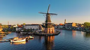 Holland Prints: Aerial View Windmill De Adriaan, Haarlem, Holland, Netherlands