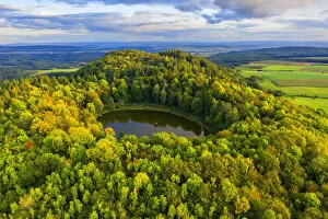 Deutsch Collection: Aerial view on Windsborn volcanic crater lake, Eifel, Rhineland-Palatinate, Germany