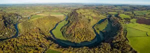 Aerial view of the Wye valley towards Ross on Wye, Symonds Yat, Forest of Dean, Gloucestershire