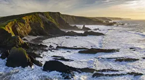 Mavic Prints: Aerial vista of dramatic coastline near Hartland Quay on the North Devon coast, Devon