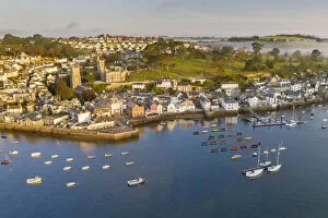 Images Dated 19th November 2020: Aerial vista of Fowey at dawn, Cornwall, England. Autumn (September) 2020