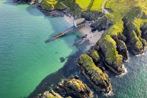 Aerial vista of Padstow lifeboat station near Merope Rocks at Trevose Head, Cornwall Aerial vista of Padstow lifeboat station near Merope Rocks at Trevose Head, Cornwall