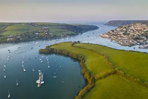 Images Dated 28th May 2021: Aerial vista of Salcombe and the Kingsbridge Estuary at dawn, South Hams, Devon, England