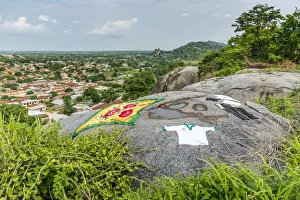 Benin Prints: Africa, Benin, Dassa. Laundry on the Dassa hill overlooking the town