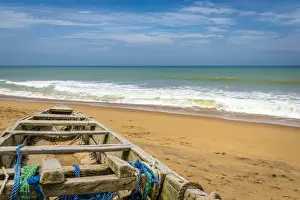 Africa, Benin, Grand Popo, wooden fishing boat on the beach
