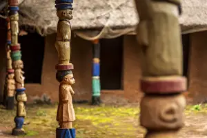 Sculptures Prints: Africa, Benin, Ketou. wooden sculptures at the museum of Akaba Idena, famous for