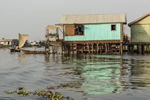 Channels Prints: Africa, Benin, Lake Nokoua. Street scene in the famous stilt village