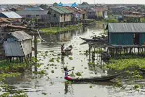 Africa, Benin, Lake Nokoua. A view towards the famous stilt village of Ganvie