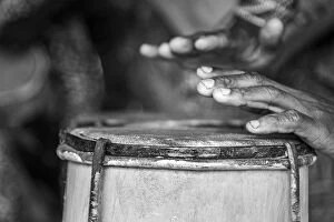 Africa, Benin, Porto Novo, Ajara. A drum player