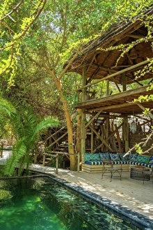 Camp Prints: Africa, Botswana, Kasane. The pool area of the Bakwena Lodge