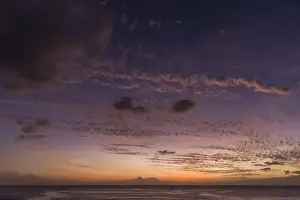 africa, Cape Verde, Santiago. sunset in Tarrafal with the volcano of Fogo in the far