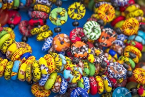 Images Dated 28th February 2019: Africa, Ghana, Elmina. Handmade glass bead bracelets in Ampenyi