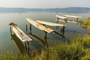 Africa, Ghana, Lake Bosomtwe. The Ashanti people only fish from the traditional wooden