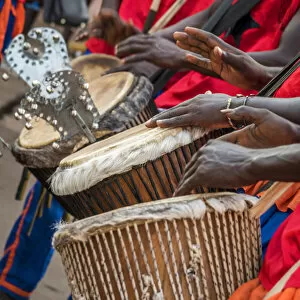 Dancing Collection: Africa, Guinea Bissau. Bissau, musicians playing during the Carnivals parade