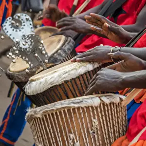 Group Prints: Africa, Guinea Bissau. Bissau, musicians playing during the Carnivals parade