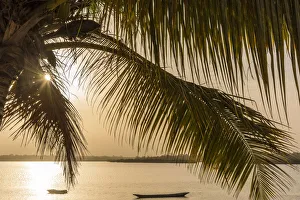 Images Dated 29th March 2018: Africa, Guinea Bissau. Sunrise with fishing boats