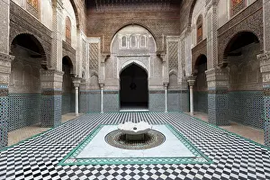 Tim Mannakee Prints: Africa, Morocco Fez, Courtyard of the medieval Muslim college, the Attarine Medersa