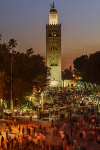 Blurred Motion Prints: Africa, Morocco, Marrakesh, The Koutoubia Mosque or Kutubiyya Mosque is the largest