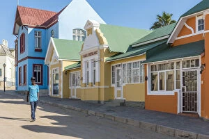 Images Dated 16th August 2018: Africa, Namibia, LAoderitz. Colorful renovated German colonial houses